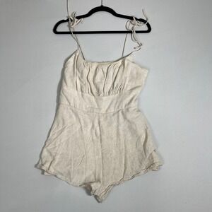 She &‎ Sky Women's Romper Medium Beige Sleeveless Tie Strap Smocked Back Casual